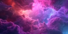Abstract Fantasy Background Of Colorful Sky With Neon Clouds, Colorful Banner Of Purple And Blue.
