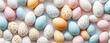© Ekaterina - Pastel colored easter eggs speckled and painted with gold, top down view flatlay background