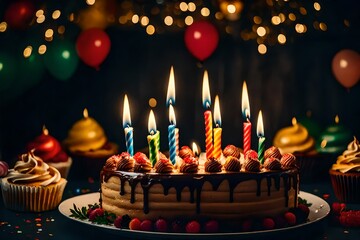 Canvas Print - birthday cake with candles