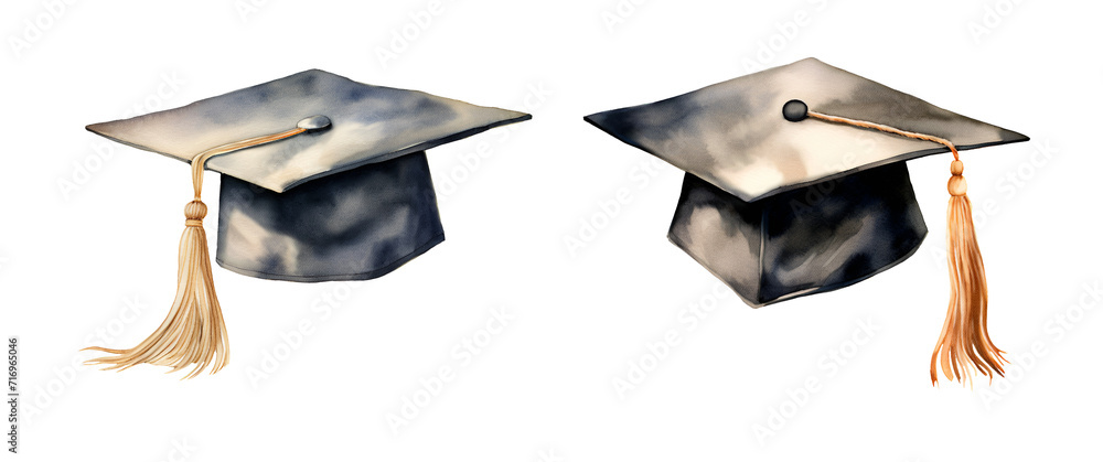 Watercolor school, graduation cap. Illustration clipart isolated on ...