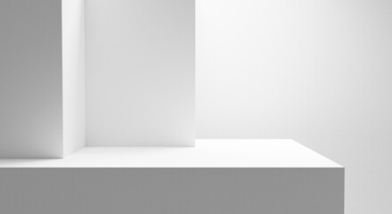 Leinwandbilder - Blank white podium platform for product placement and design, empty space white table with bright light isolated on white wall, empty gray gradient room with blank podium, abstract forms background