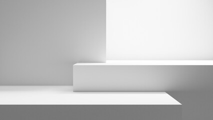 Leinwandbilder - Empty abstract blank table - empty copy space for design and product display, blank white space background illuminated with bright light, white empty geometrical background stage for product placement