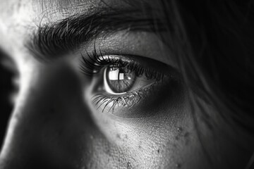 Canvas Print - A black and white photo capturing the beauty and detail of a woman's eye. Perfect for artistic projects or adding a touch of elegance to any design