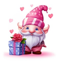 Wall Mural - Cute 3D Garden Gnome with Heart hand drawn Illustration, Valentines day. Funny emotion gnome for interior design, greeting card, postcard, brochure, phone case, kids, package, sticker, patch