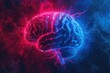 Close up view of a brain on a blue and red background. Perfect for medical and scientific presentations