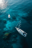 Fototapeta  - Generative AI background illustration of a sailboat in a calm sea