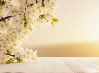 Wall Mural - White flower tree background with copy space