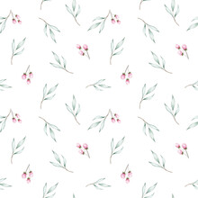 Seamless Pattern With Watercolor Poinsettia Flowers
