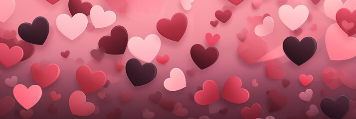 Wall Mural - Hearts pattern background banner. Valentine's Day. Panoramic web header with copy space. Wide screen wallpaper