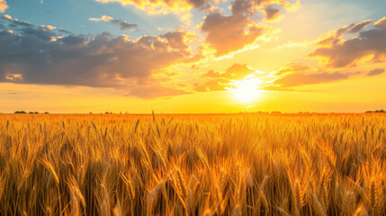 Wall Mural - field of wheat during sunset, summer landscape