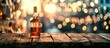 The amber glow of the whiskey bottle beckons from the outdoor table, inviting one to indulge in the warmth and comfort of its light