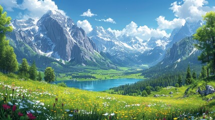 Wall Mural - Alpine Meadow Dolomites Background Calaita Lake, Background Banner HD