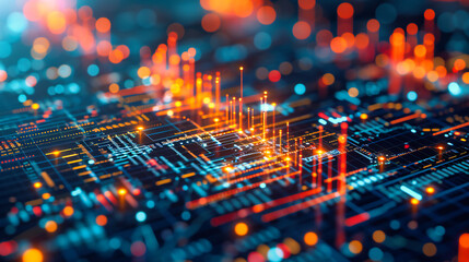 Futuristic Technology Concept: Abstract Digital Background with Blue Computer Networks, Coding, and Cybersecurity, Illustrating Advanced Sci-Fi Systems