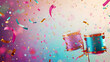 Vibrant Blue and Pink Drum Set With Confetti and Streamers