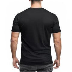 Wall Mural - Black colour round neck t-shirt, back view isolated on a white background