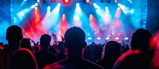 Canvas Print - Silhouettes of concert-goers in front of stage.