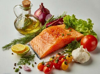 Wall Mural - The concept of proper nutrition, diet. Vegetables, cereals, fish, eggs, cheese and chicken on a black background, flat lay. Copy space on a black empty plate in the center.