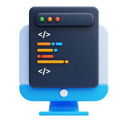 PNG 3D Coding icon isolated on a white background