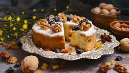 Wall Mural - Apple pie with nuts on a plate