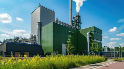 Biomass power plant at the industrial park Strijp T district detail shot, the fuel consists of bio waste. Green, alternative energy concept