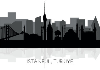 Poster - Istanbul, Turkiye skyline, silhouette. This illustration represents the country with its most notable buildings. Vector is fully editable, every object is holistic and movable