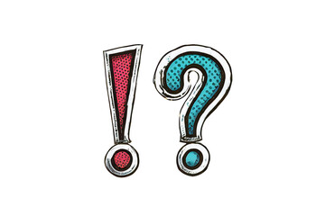 Wall Mural - comic question mark and exclamation mark in pop art style design on white background