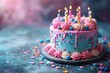 royal Birthday party background with birthday cake