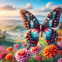 Butterfly On Flower Color Queen Nature Fantasy