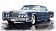 Old model Lincoln continental black car watercolor painting illustration Image