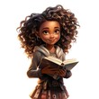 © Margarita Vais  - cartoon pretty african american girl reading book, isolated on white background