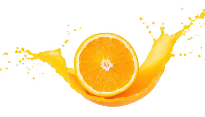 Wall Mural - Splash of orange juice with slice of orange - isolated