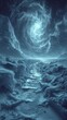 © MalikAbdul - A winter's night sky liquid abstract 3D extrusion, with deep blues, silvers, and whites, capturing the quiet beauty of a snowy landscape.