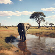 AI perception of an elephant on an African safari. Concept imagery of losing habitat and species