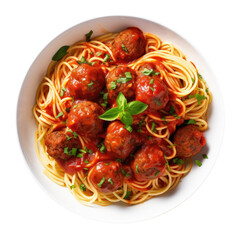 Wall Mural - Plate of Spaghetti and Meatballs Isolated on a Transparent Background 