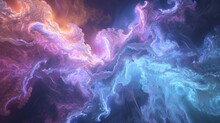 Ethereal Clouds Of Iridescent Particles Forming Intricate Fractal Shapes
