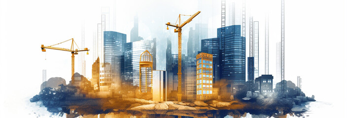 Poster - Oil painting with modern cityscape, concept building