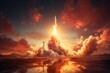 A powerful rocket takes off, beginning its journey into the boundless vastness of space