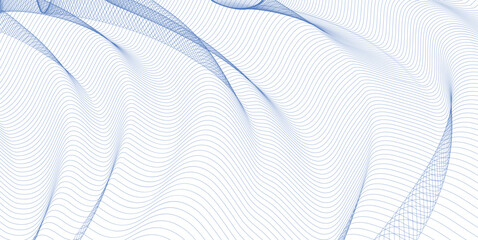 Wall Mural - abstract blue wave background. Blue minimal round lines abstract background. Thin line wavy abstract vector background. Curve wave seamless pattern. Line art striped graphic template