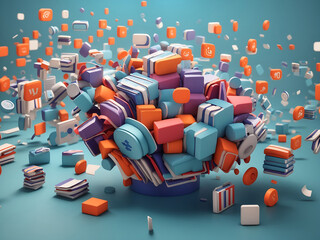 Wall Mural - marketing in social networks. loud distribution of news and information. 3d image with shadows. like