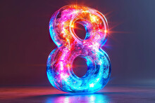 Number 8 - Colorful Glowing Outline Alphabet Symbol On Blue Lens Flare Dark Background