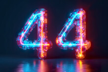 Number 44 - Colorful Glowing Outline Alphabet Symbol On Blue Lens Flare Dark Background