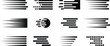 Comic speed motion lines icon set black linear vector collection isolated on transparent background. Speed, improvements, charts, boost, power, and more. Simple line with motion effect.