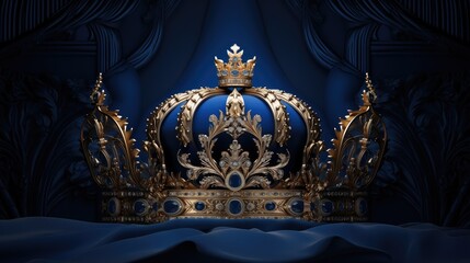 a blue background with a royal-style design, showcasing a website for a gold agency, the regal essence with intricate details and design elements that convey sophistication.