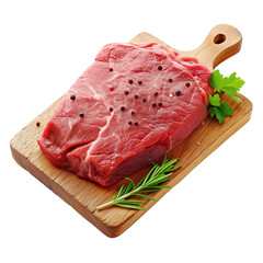 raw beef steak on a cutting board isolated on transparent background