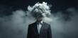 businessman with cloud on face, smoke, head Explosion,  suit, concept business background