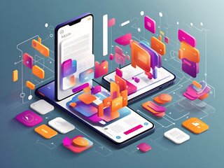 Wall Mural - mobile apps. creation of a mobile application. web page created from separate blocks. user experienc