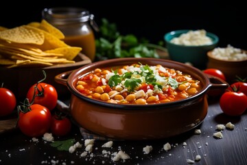 Authentic and mouthwatering mexican pozole soup - traditional and tasty mexican hominy stew