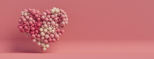 Multicolored Balloon Love Heart. Pink And Cream Balloons Arranged In A Heart Shape. 3D Render With Copy-space. 