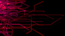 Connectivity Concept With High-Tech Grid. Red And Pink Futuristic Digital Lines.