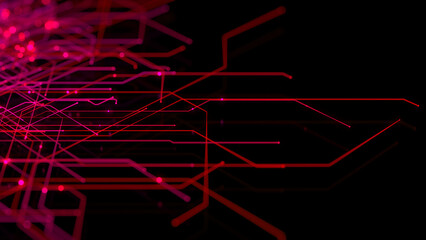 Connectivity Concept with High-Tech Grid. Red and Pink Futuristic Digital Lines.
